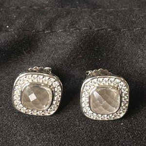 Sterling Silver Stud Earrings with White Topaz and Pavé Diamonds